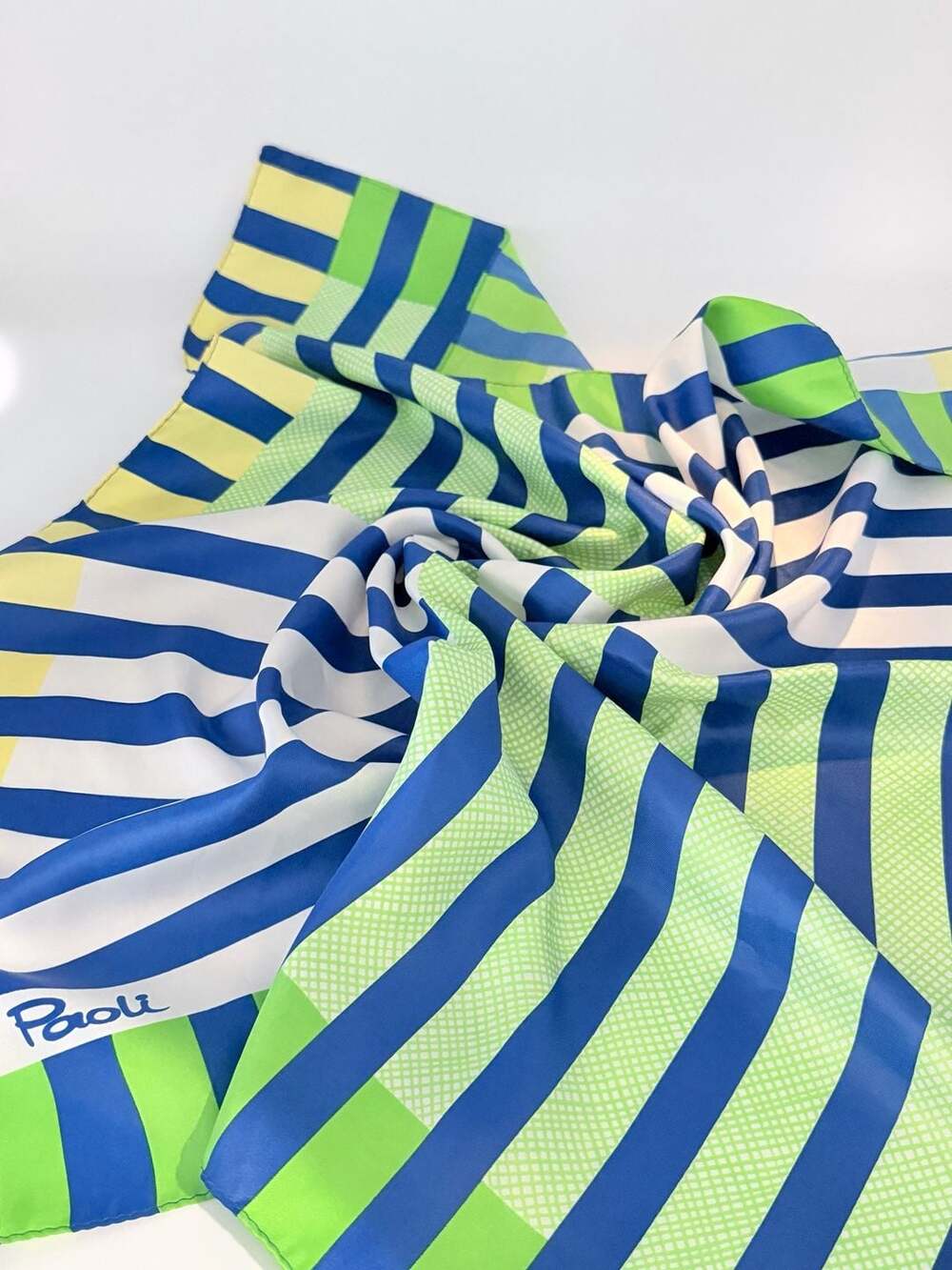 Paoli Vintage Geometric Striped Scarf Blue Green Yellow